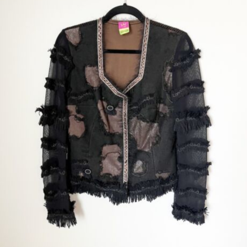 SAVE THE QUEEN Embellished Blazer with Mixed Textured Fabrics